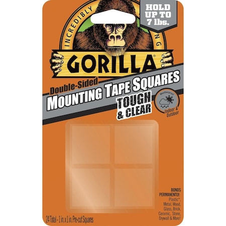 Gorilla Glue Mounting Tape, Squares, 1"Wx1"H, Clear GOR6067202